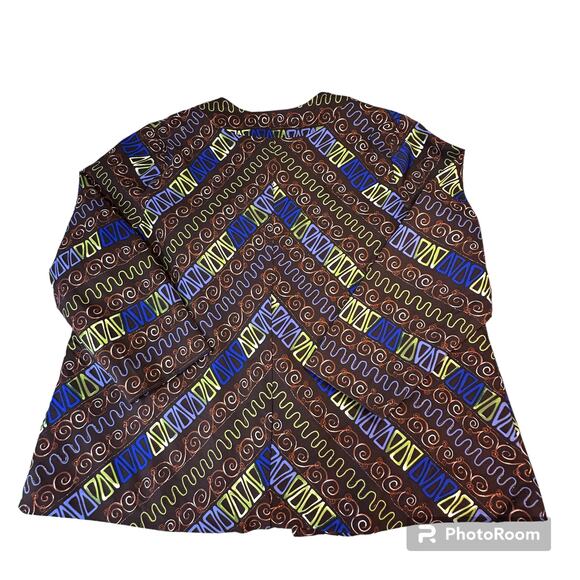 Maggie Barnes Blazer Women 2X Brown with Blue And Green Squiggles Open Front - Picture 2 of 13